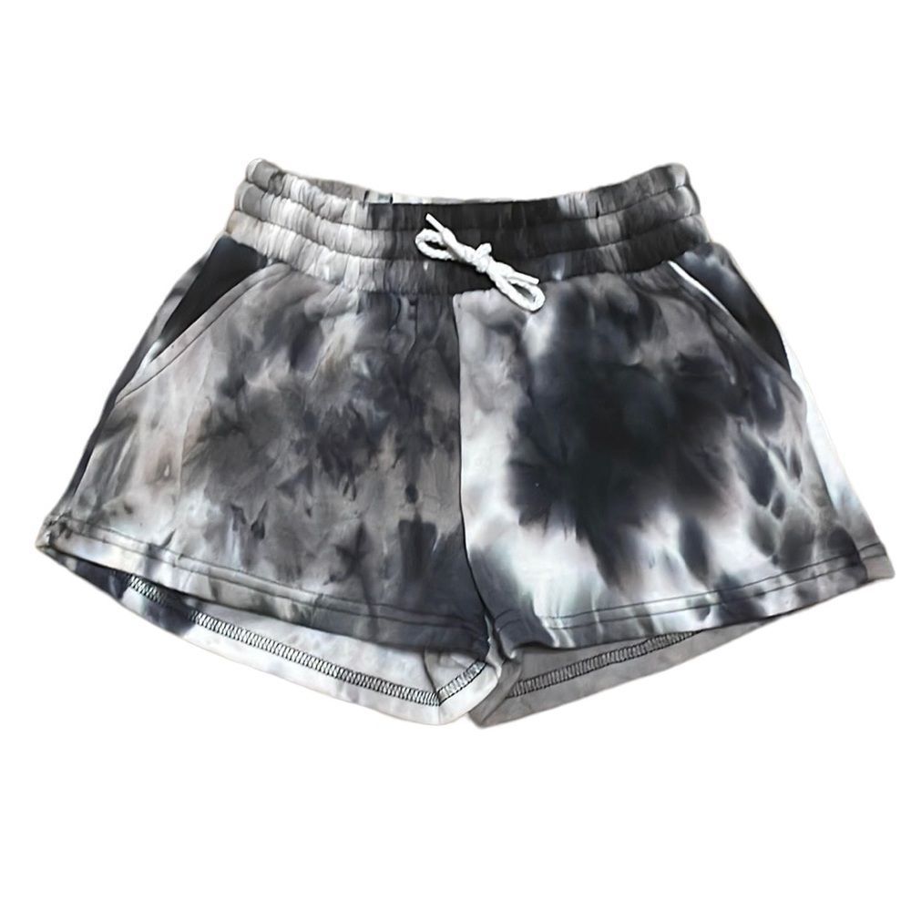 •LOVE STREAK•BLACK/WHITE/GRAY TIE-DYE HIGH WAISTED LOUNGE SHORTS SIZE SMALL